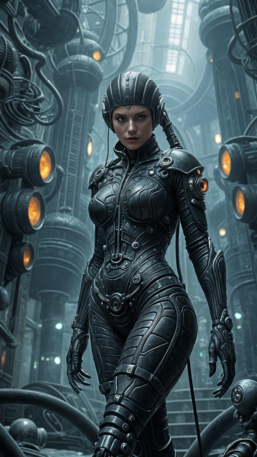 Biomechanical Woman in Alien Environment: Giger Style