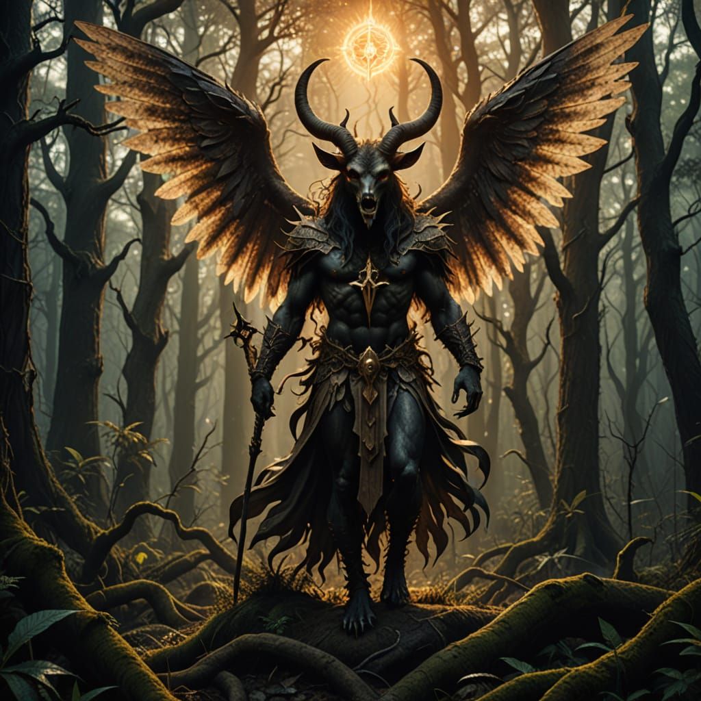 Baphomet Emerges in Dark Fantasy Forest