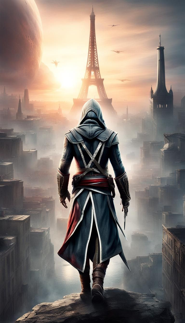 Futuristic Assassin's Creed in Dystopian Twilight
