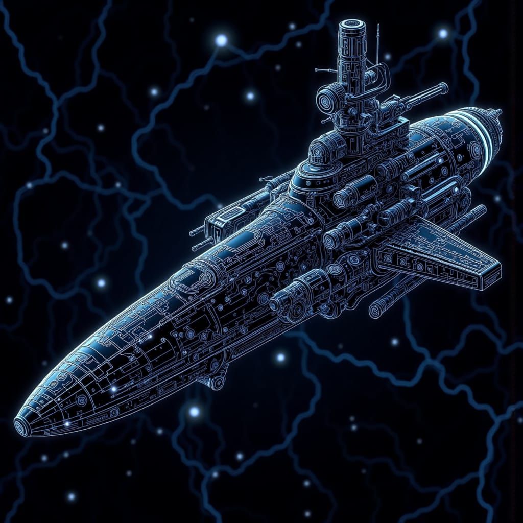 Wireframe Dreadnought Spaceship Concept Art