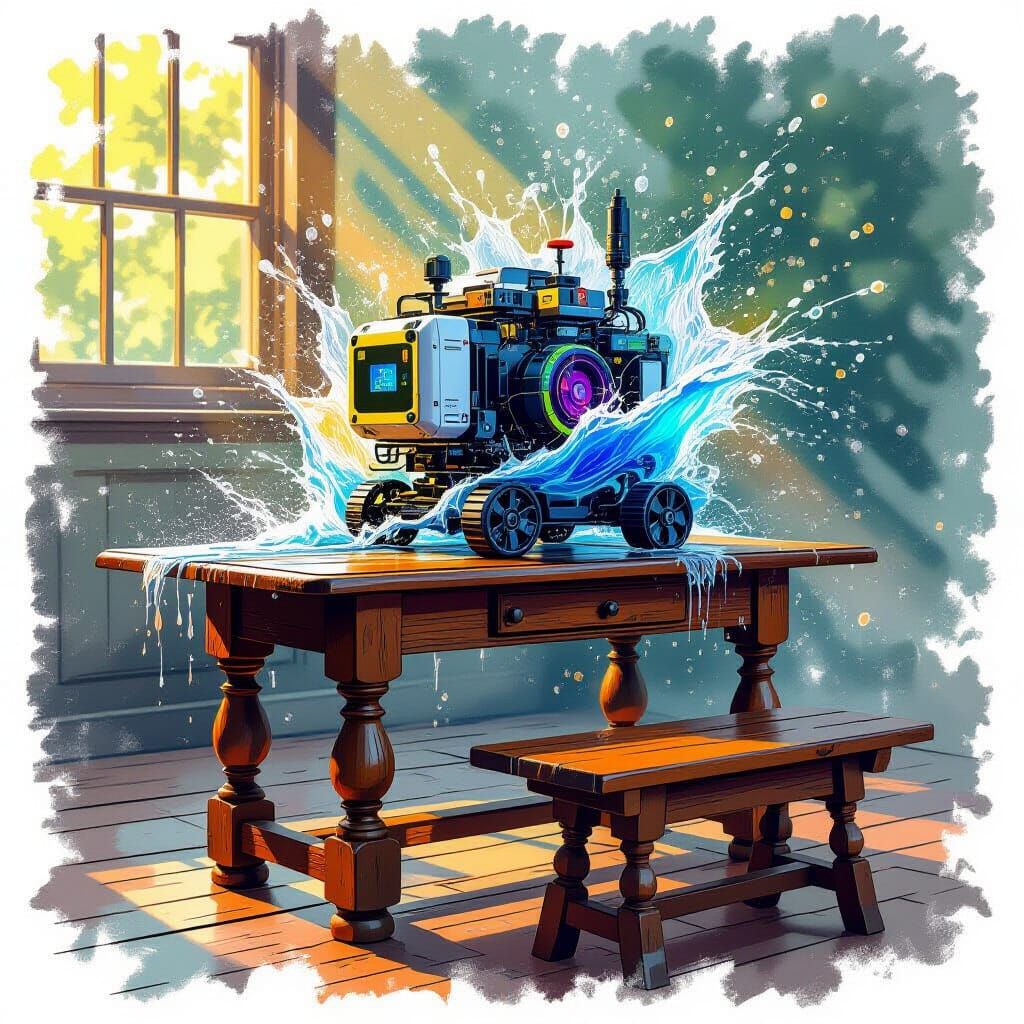 Hyperrealistic Agtech Concept Art on Oak Table