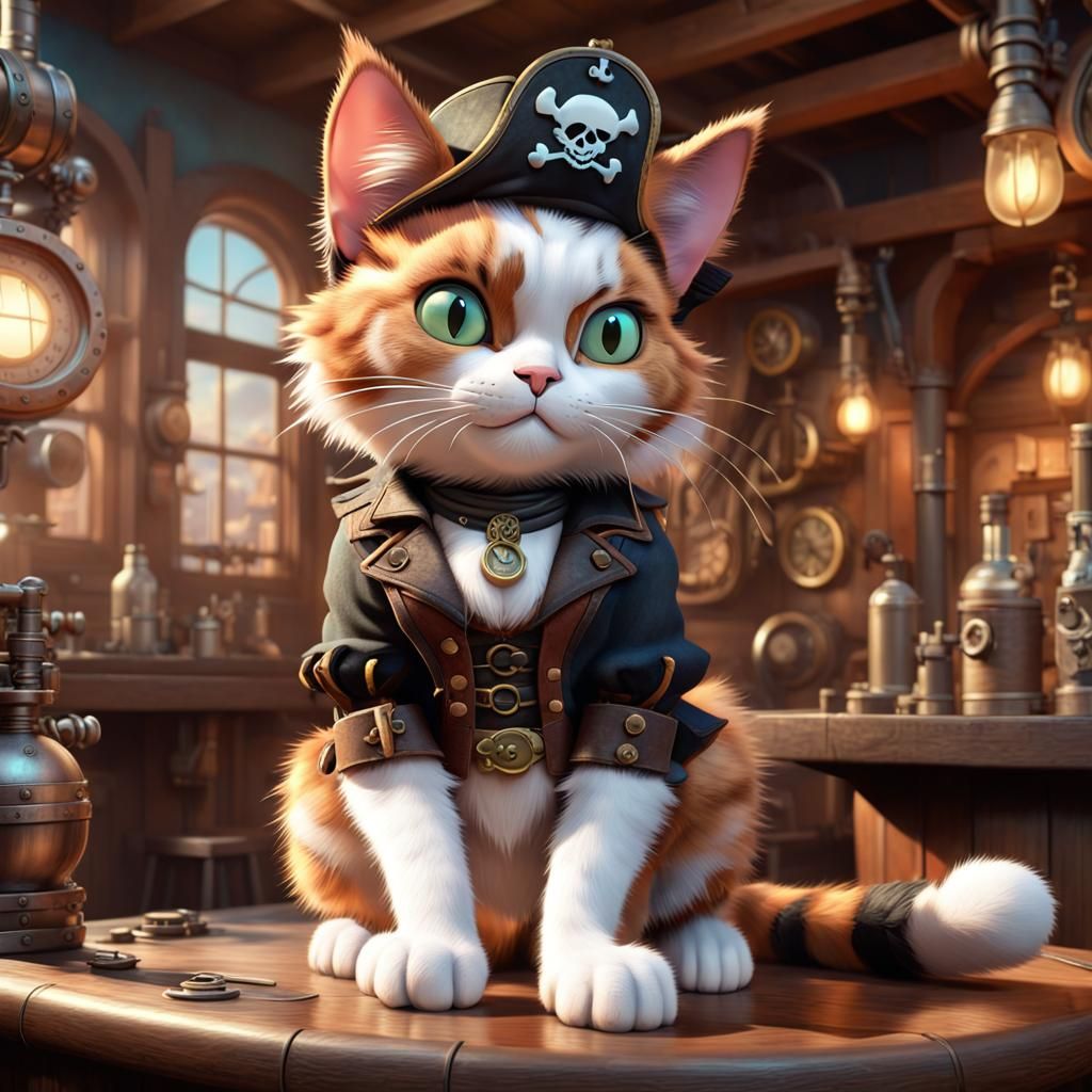 Calico Cat as Jack Black in Steampunk Art