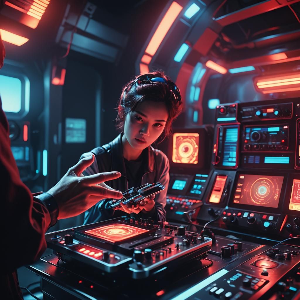 Futuristic Device Presentation in Retro Sci-Fi Studio