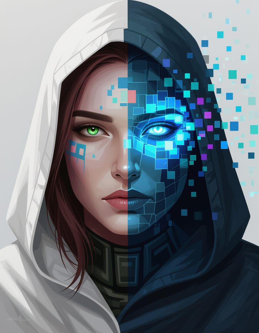 The Pixel Prophet: Futuristic Oracle Portrait