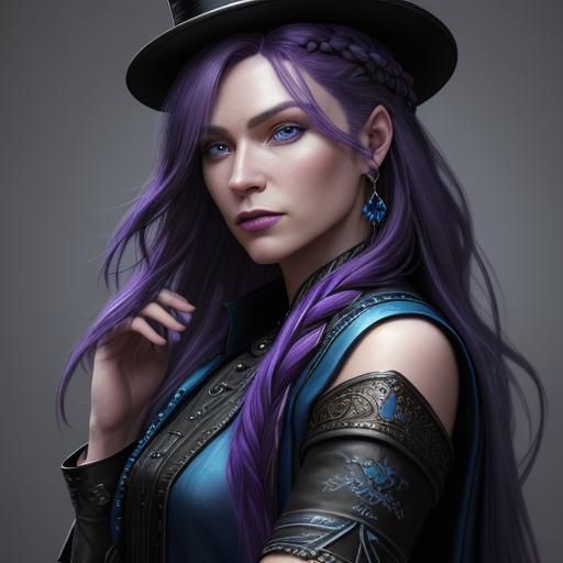 Fantasy Portrait: Woman Sewing a Leather Top Hat