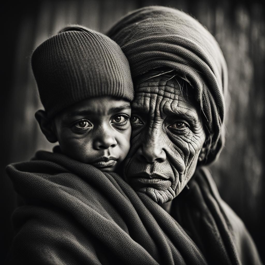 Resilient Mother's Portrait in Dramatic Lighting