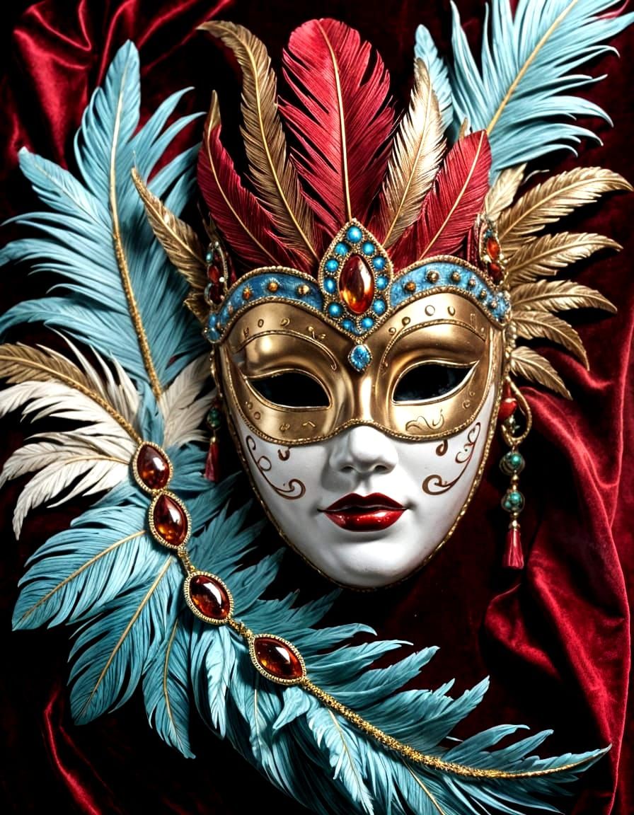 Elegant Carnival Mask in Ornate Kintsugi Ceramic Style