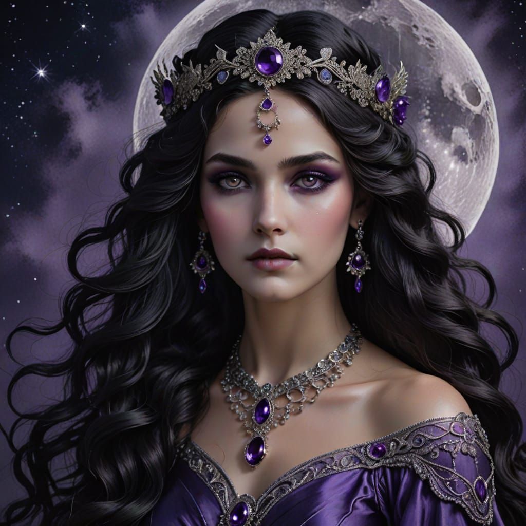 Stunning, close portrait of Achelois, the Goddess of Moon.