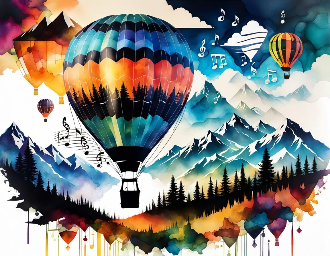 Double Exposure: Hot Air Balloon and Musical Cubism