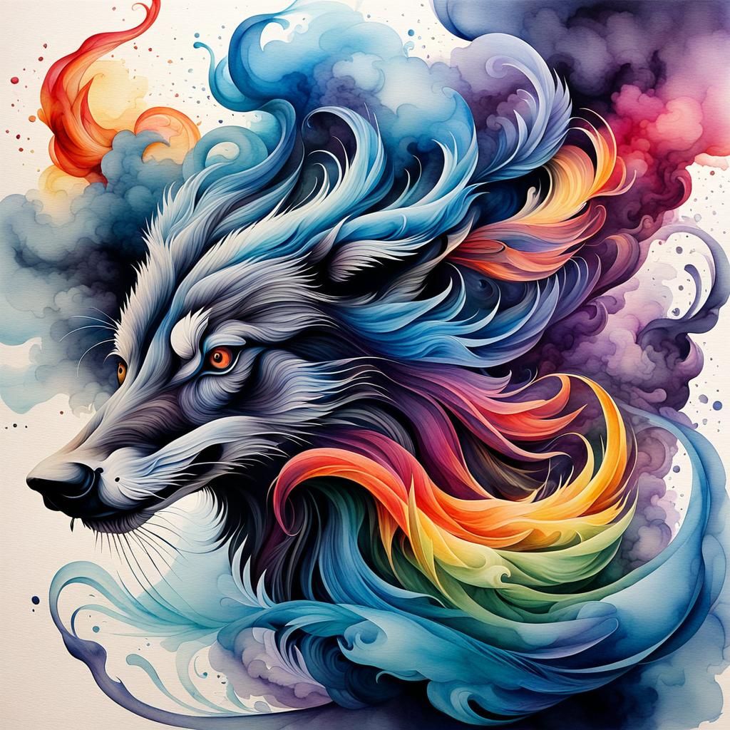 Colorful Smoky Animals in Watercolor Art