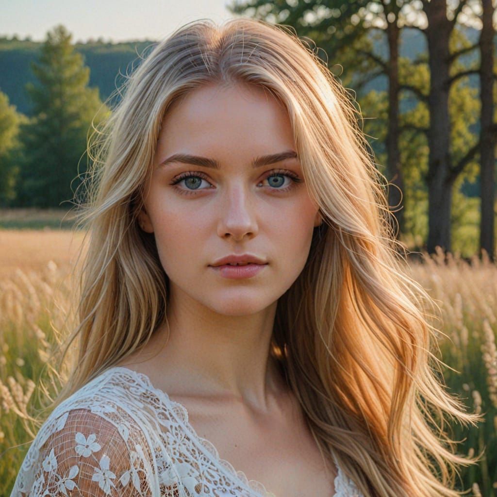 Romantic Realism: Blonde Woman in Field