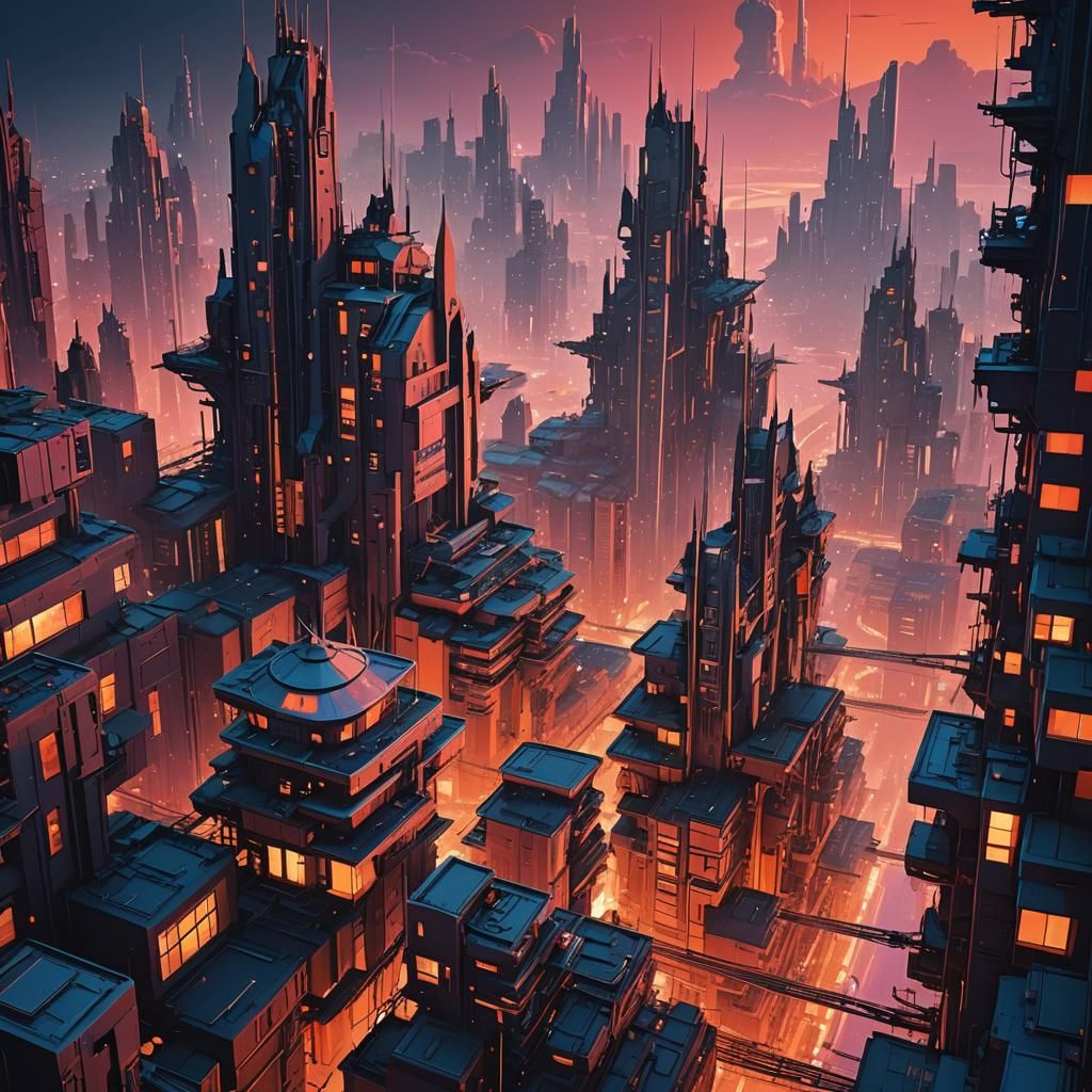 Futuristic Cityscape with Abstract Architecture in Digital A...