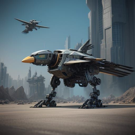 Futuristic Robotic Bird in Sci-Fi Style