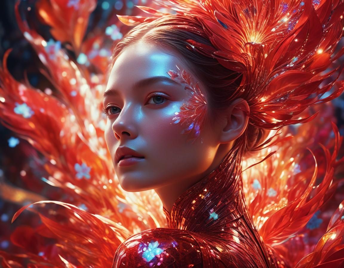 Ethereal Sci-Fi Woman in Floral Art Nouveau