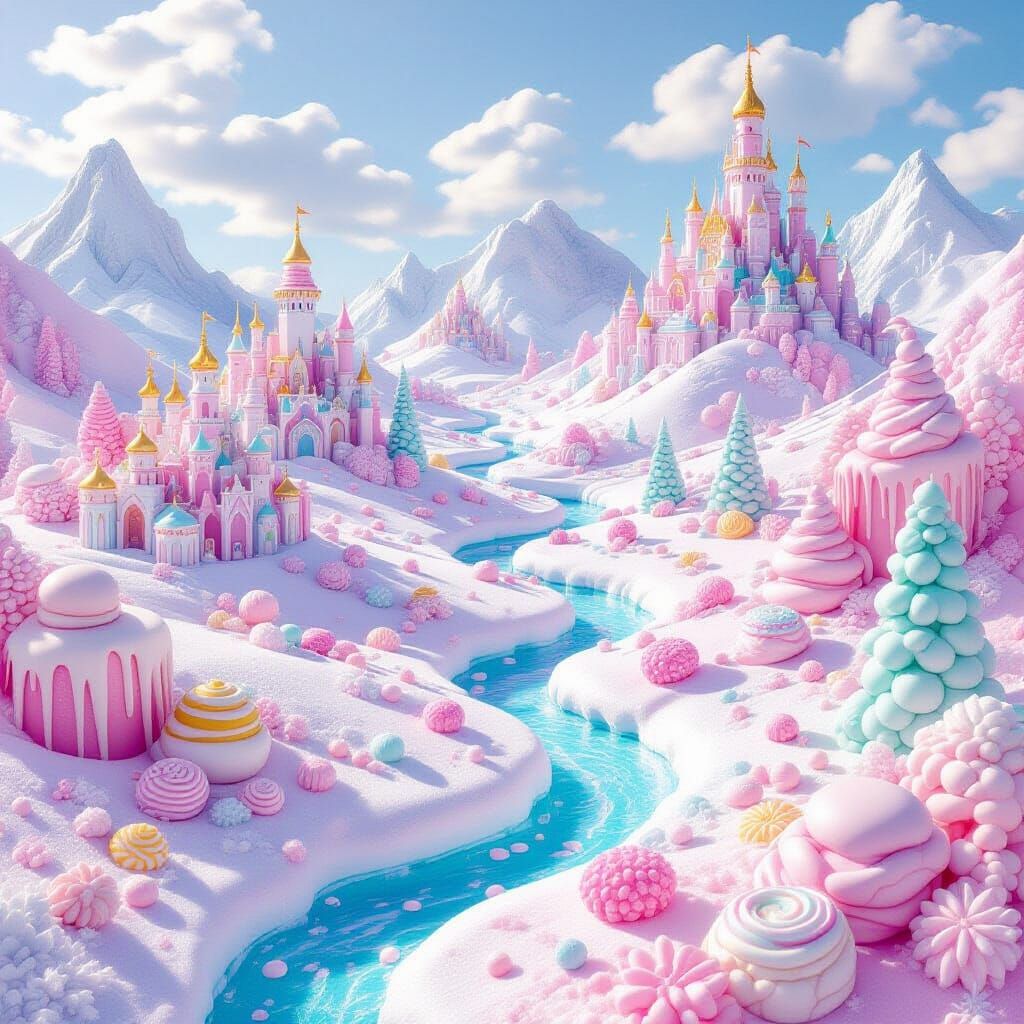 Dreamlike Confectionery Landscape in Pastel Colors