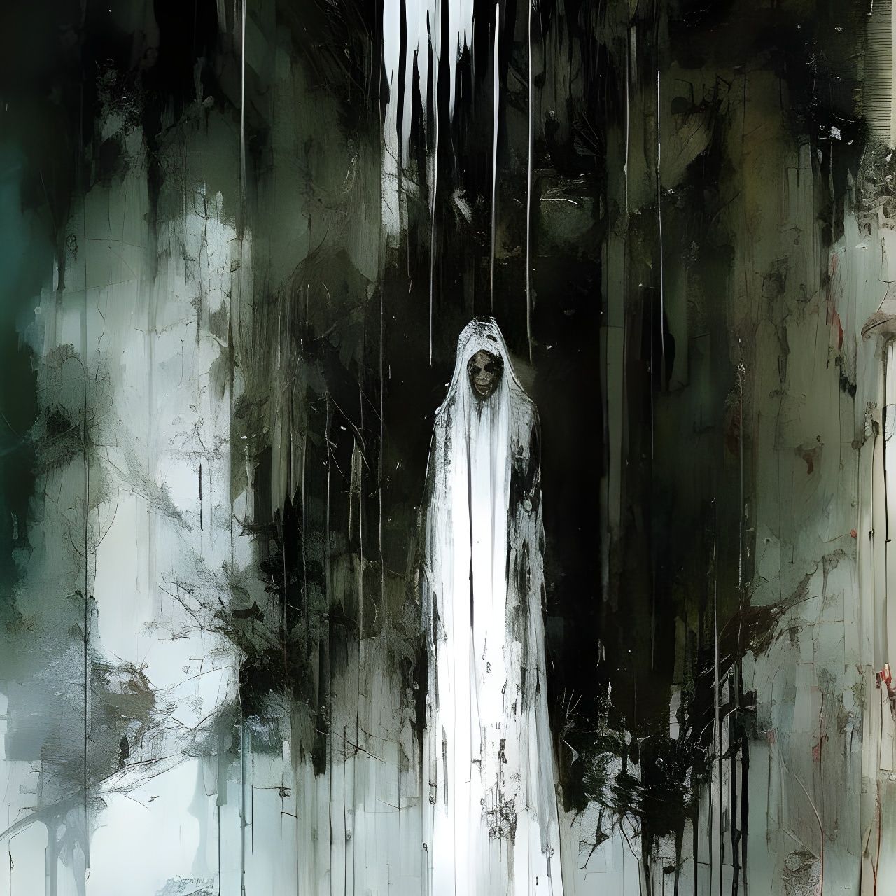 Lonely Ghost Haunts Orphanage: Sinister Oil Painting