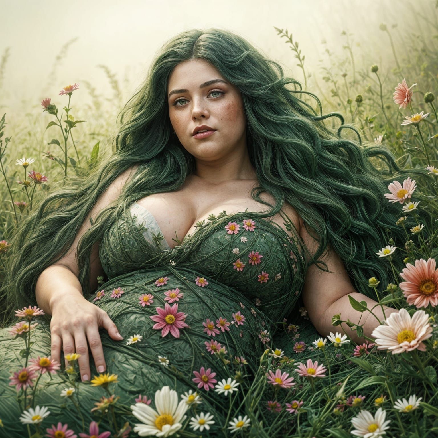 Lush Forest Goddess in Art Nouveau Style