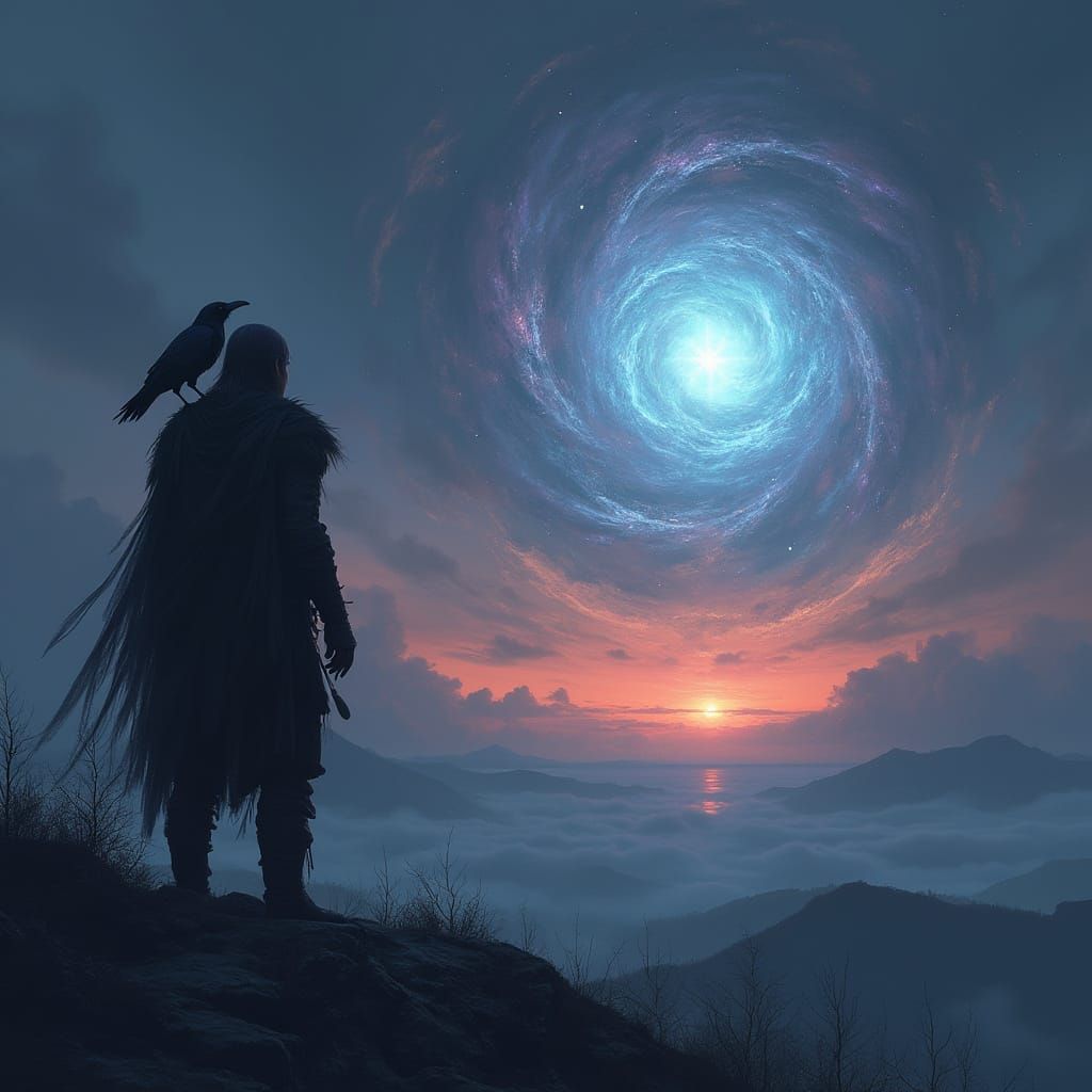 Nordthra Warrior with Raven in Atmospheric Digital Art