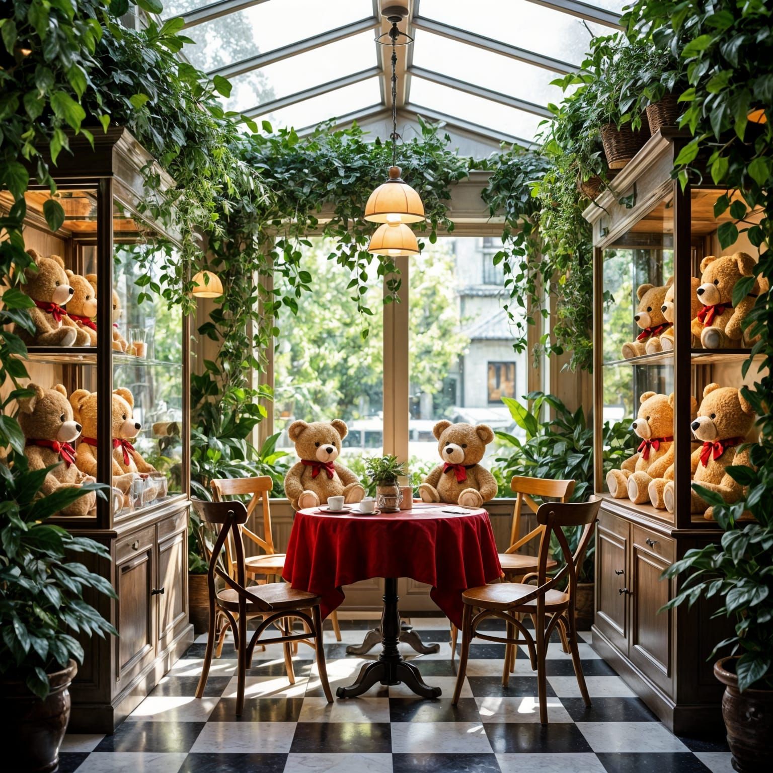 Cozy Cafe With Glass Ceiling and Teddy Bears