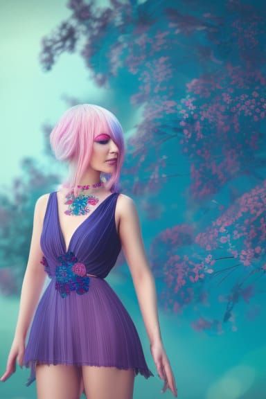 Beautiful Woman with Pink Hair in Fairycore Style