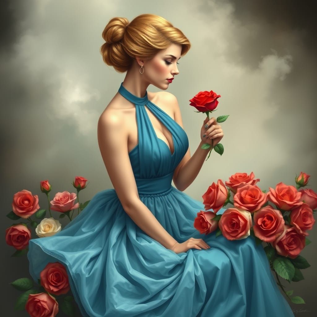 Shabby Chic Ballerina with Red Rose