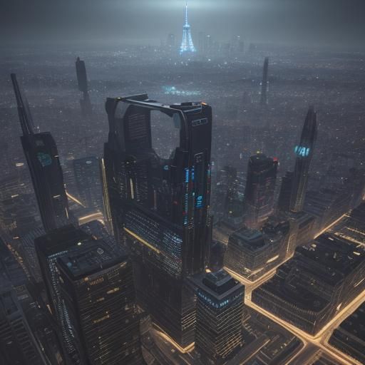 Futuristic Paris Rooftop View at Night in 2124