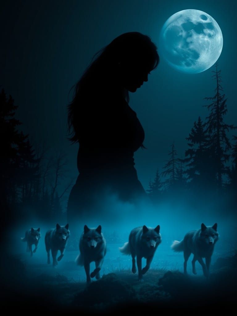 Mystical Wolves Run Under Moonlit Forest
