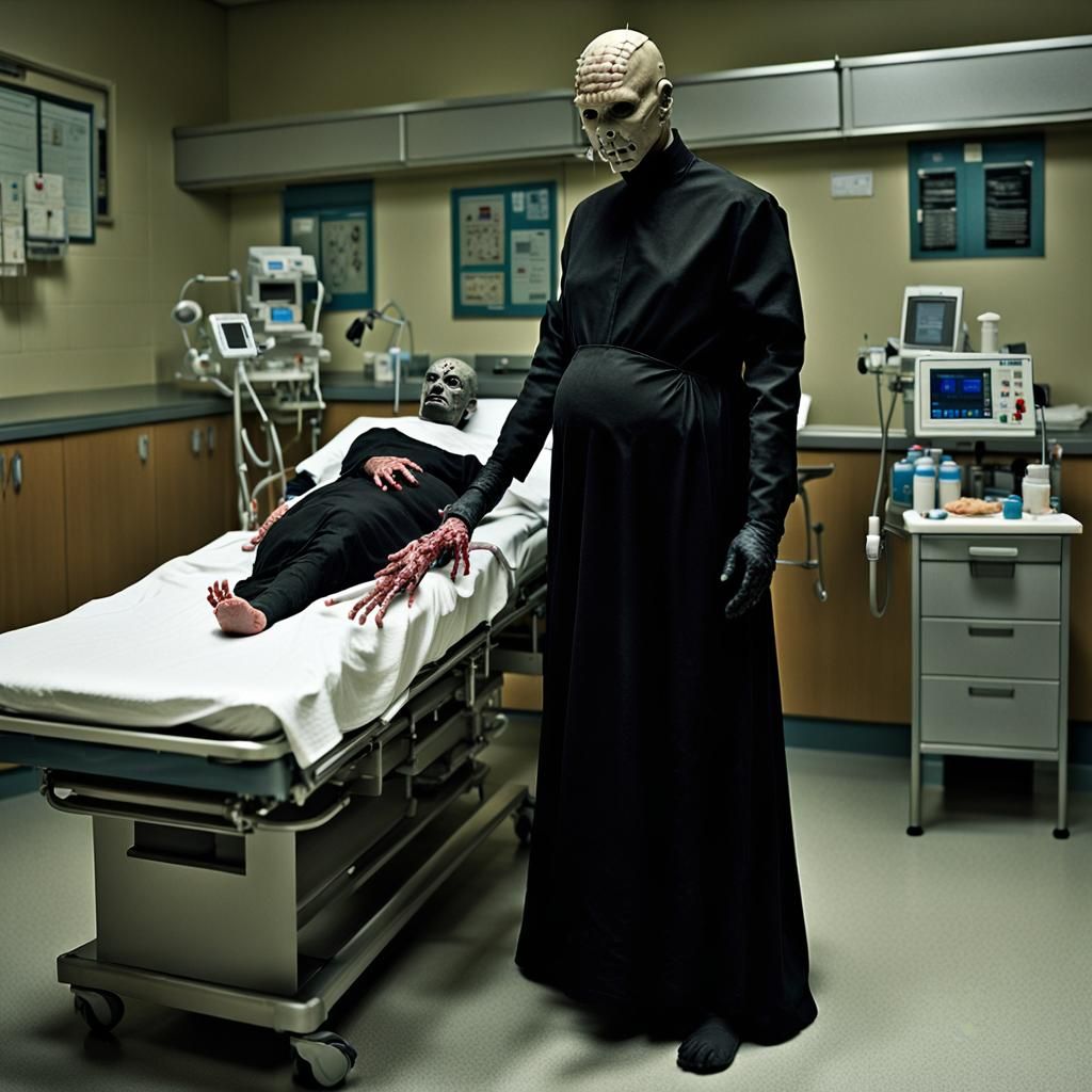 Female Pinhead Giving Birth: Dark Hospital Scene