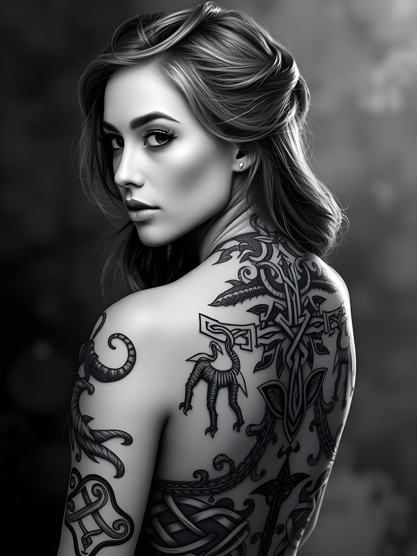 Detailed Portrait of Woman with Celtic Tattoo