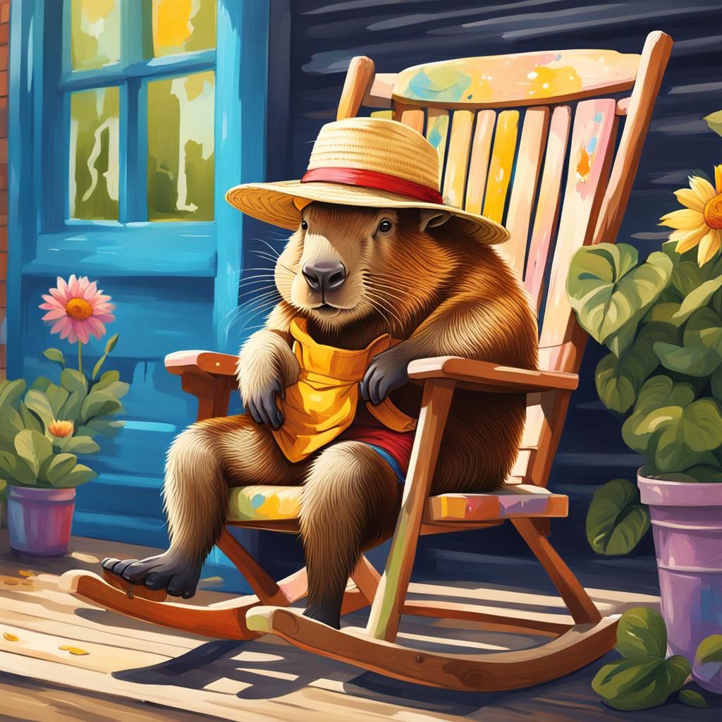 Capybara Relaxing on Porch in Graffiti Art Style