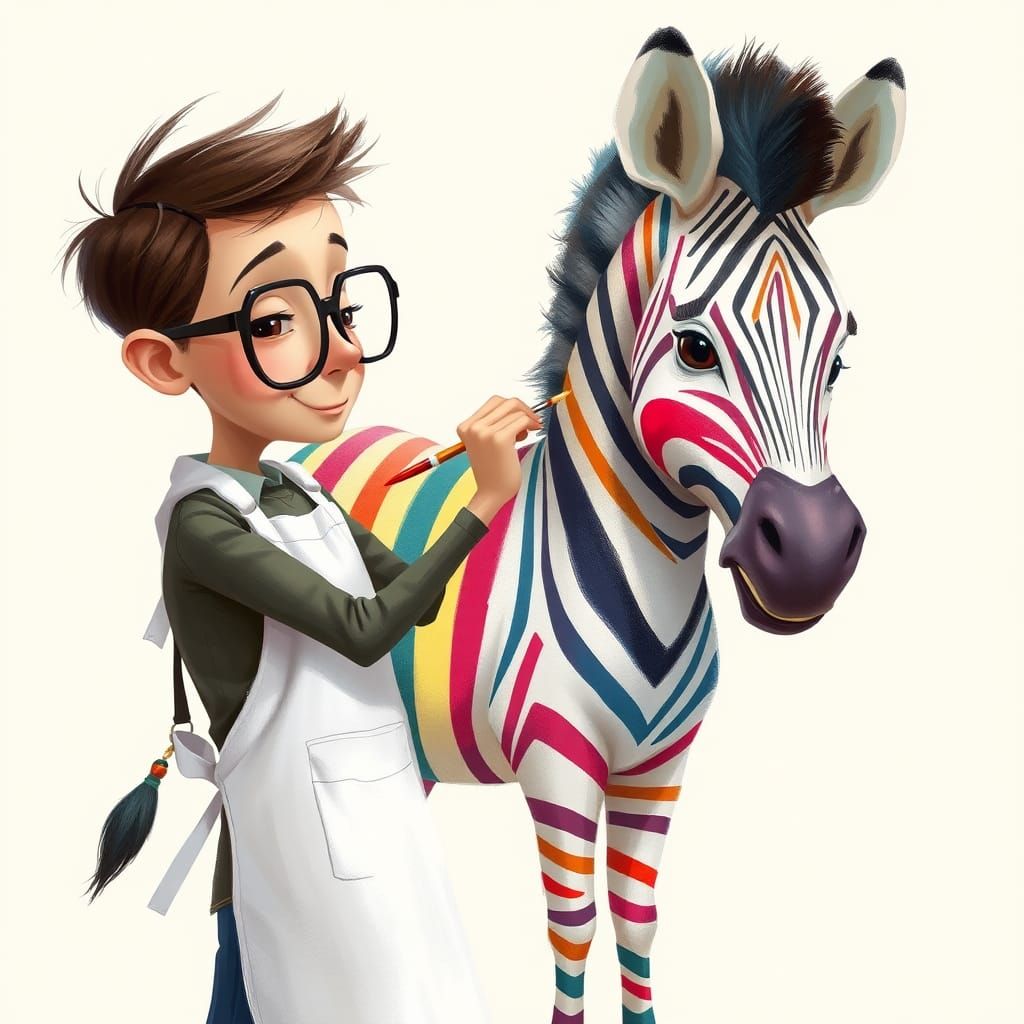 Artist Painting Stripes on a Zebra