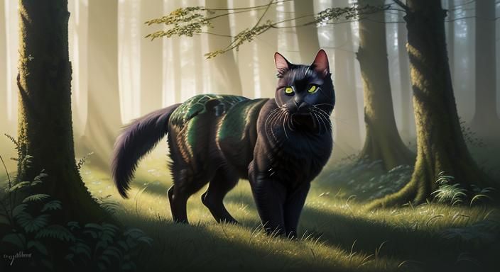 Black Cat Portrait in Oil Painting Style