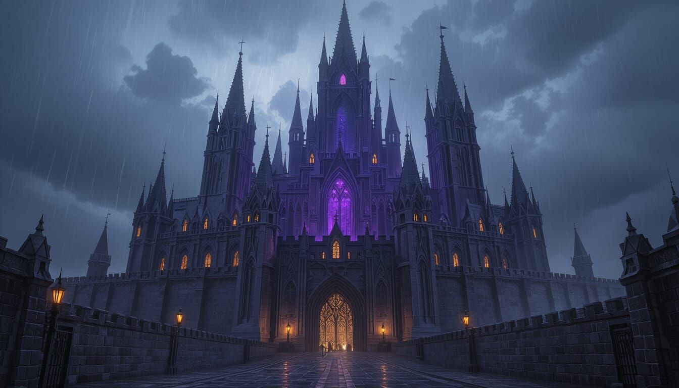Gothic Fantasy Castle Under Stormy Sky