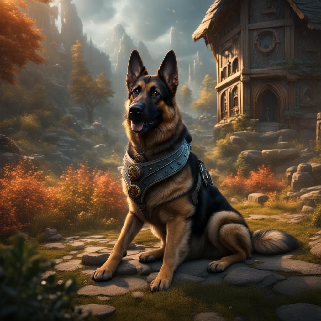Detailed Matte Painting of German Shepherd
