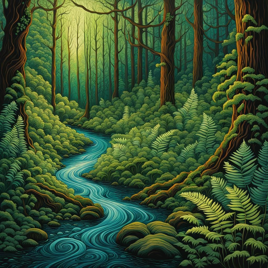 Lush Forest Creek with Liquid Acrylic Details