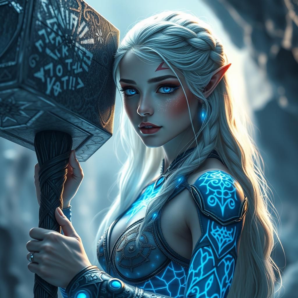 Icy Elf Warrior with Hammer in Digital Art