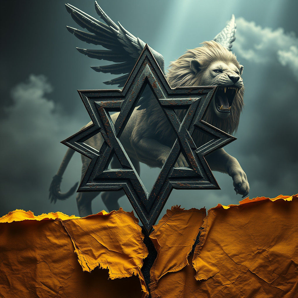 Iron Star of David with Torn Cloth in Digital Art