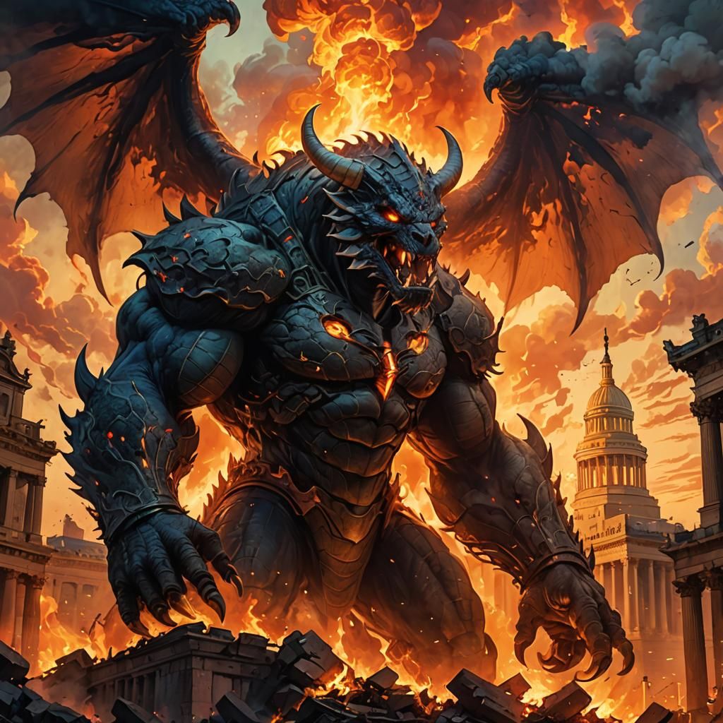 Typhon Over Washington DC Ruins at Sunset