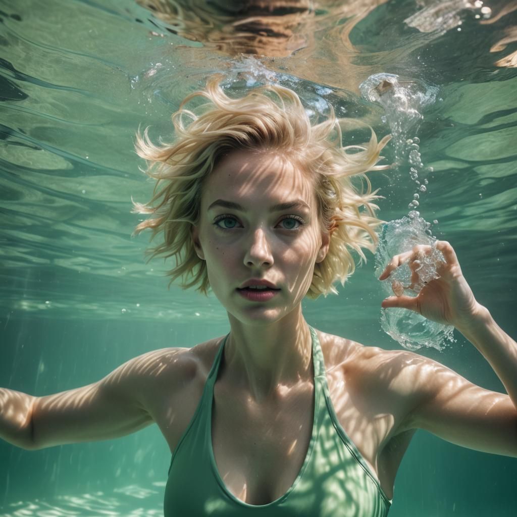 Underwater Beauty with Blonde Hair in Motion