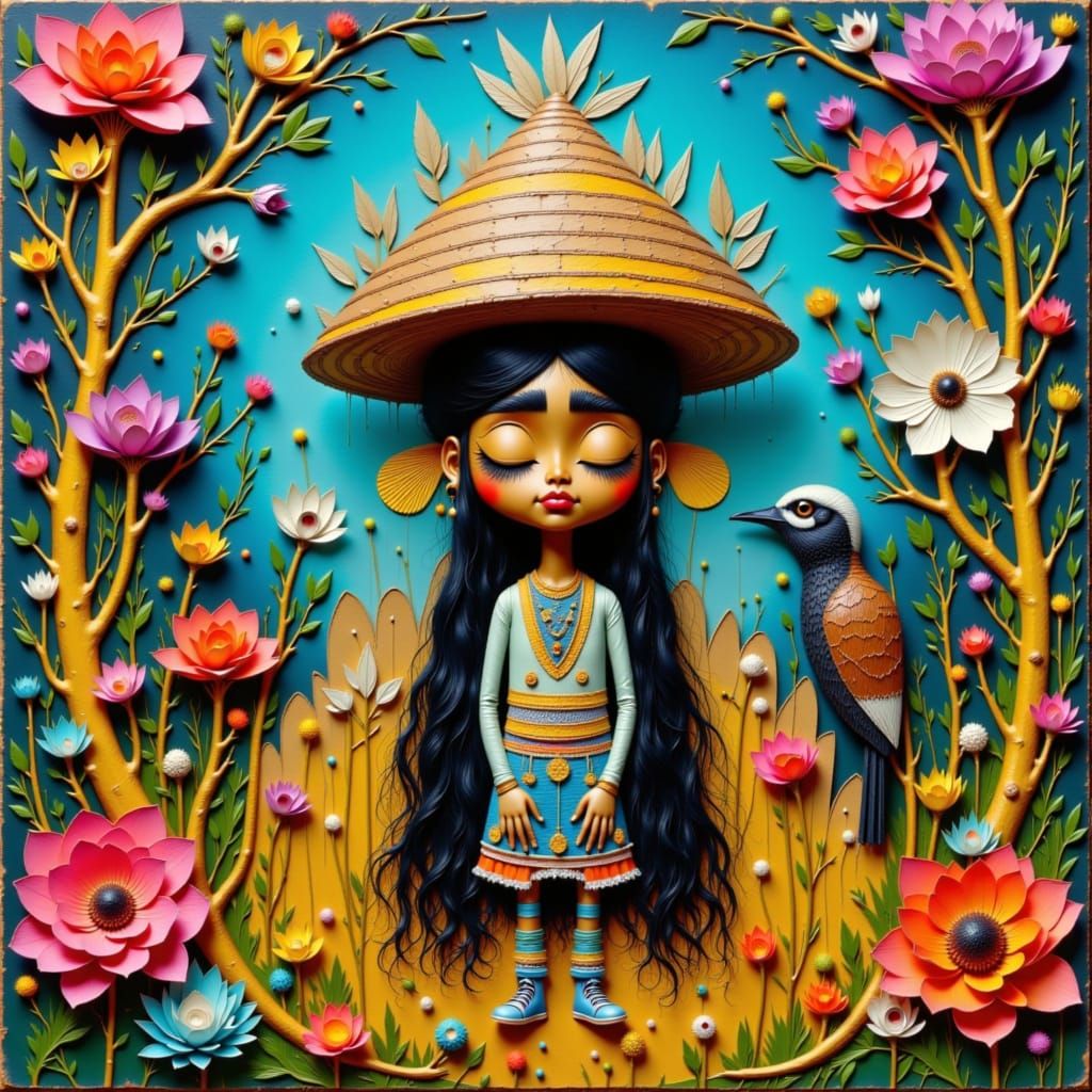 Rumsen Figure with Animals in Folk Art Style