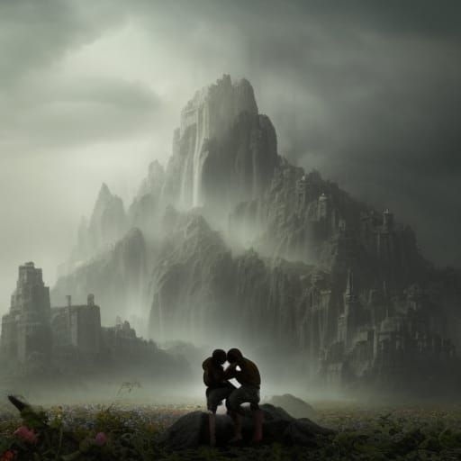 Man Under Crushing Weight of Life: Digital Matte Painting