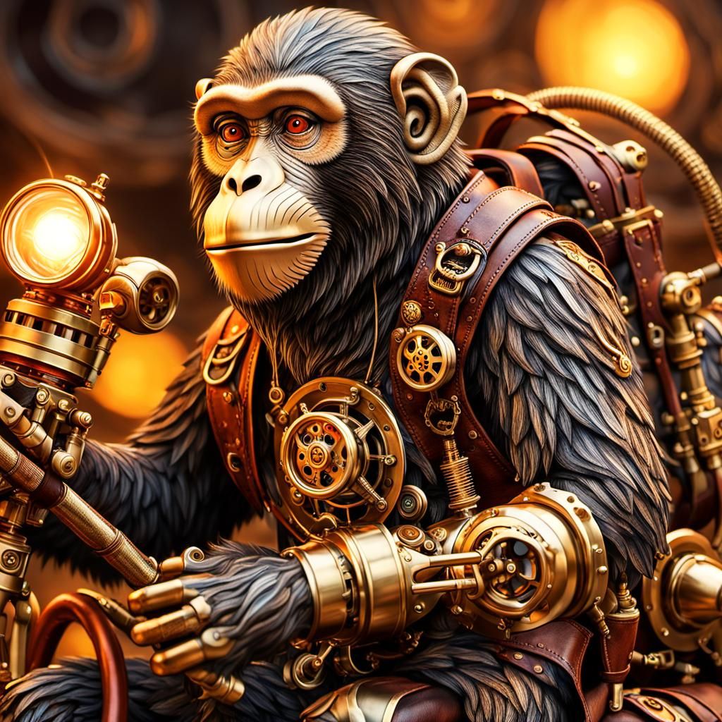 Steampunk Monkey on Flying Broom Concept Art