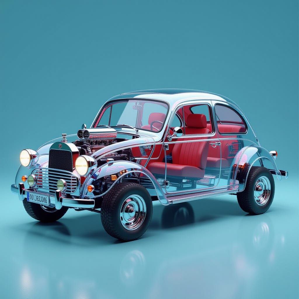 Transparent Car with Visible Mechanics in Surreal Style