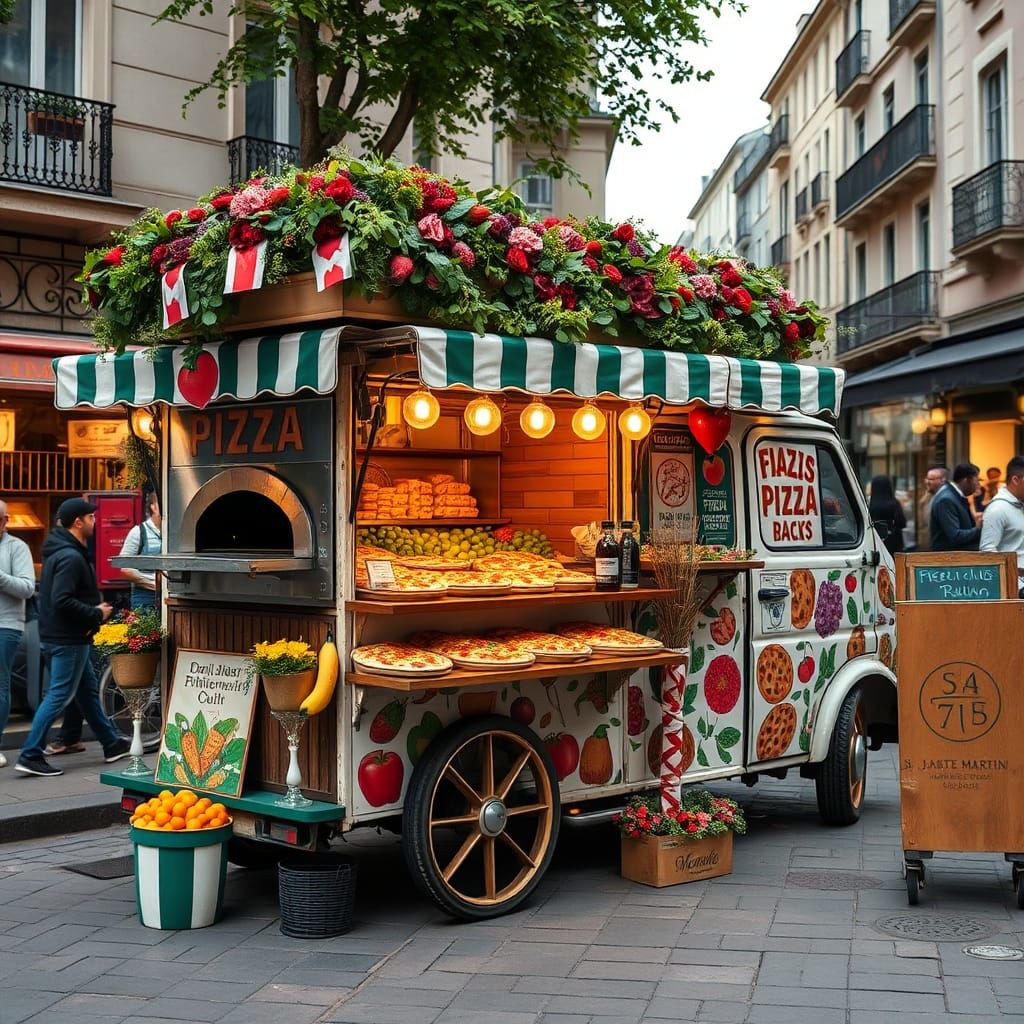 Lively Italian Street Food Stall with Pizza Van
