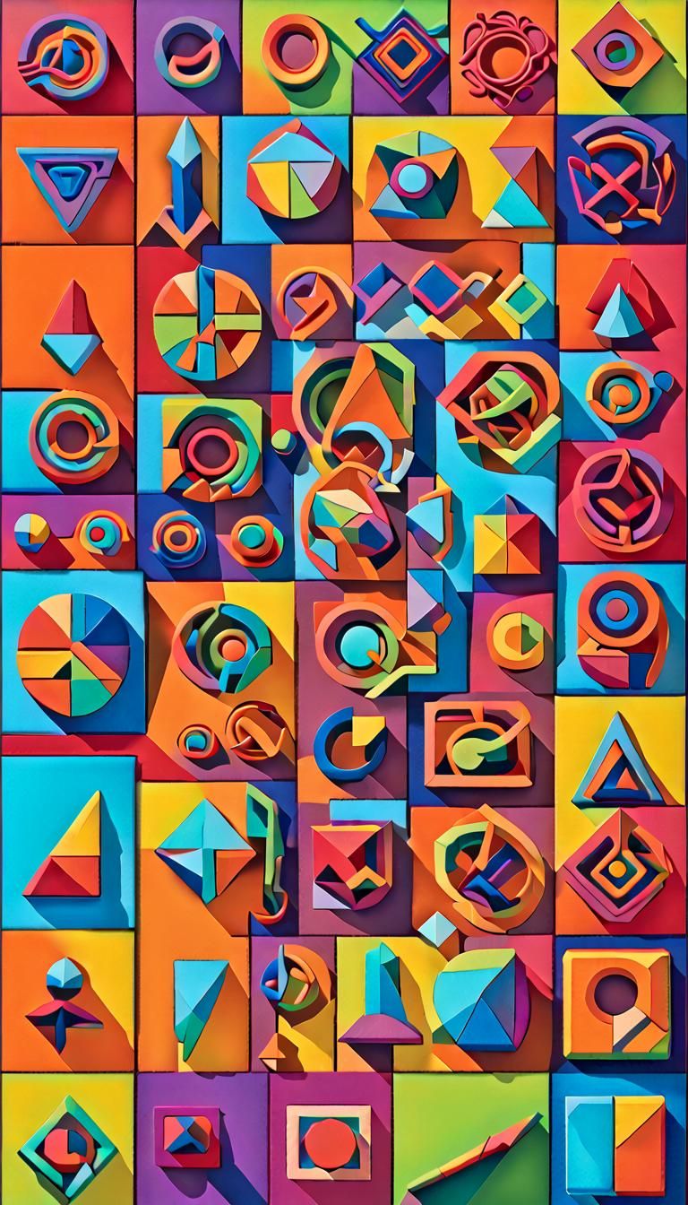 Geometric Non-Human Symbols in Cubist Maximalist Style