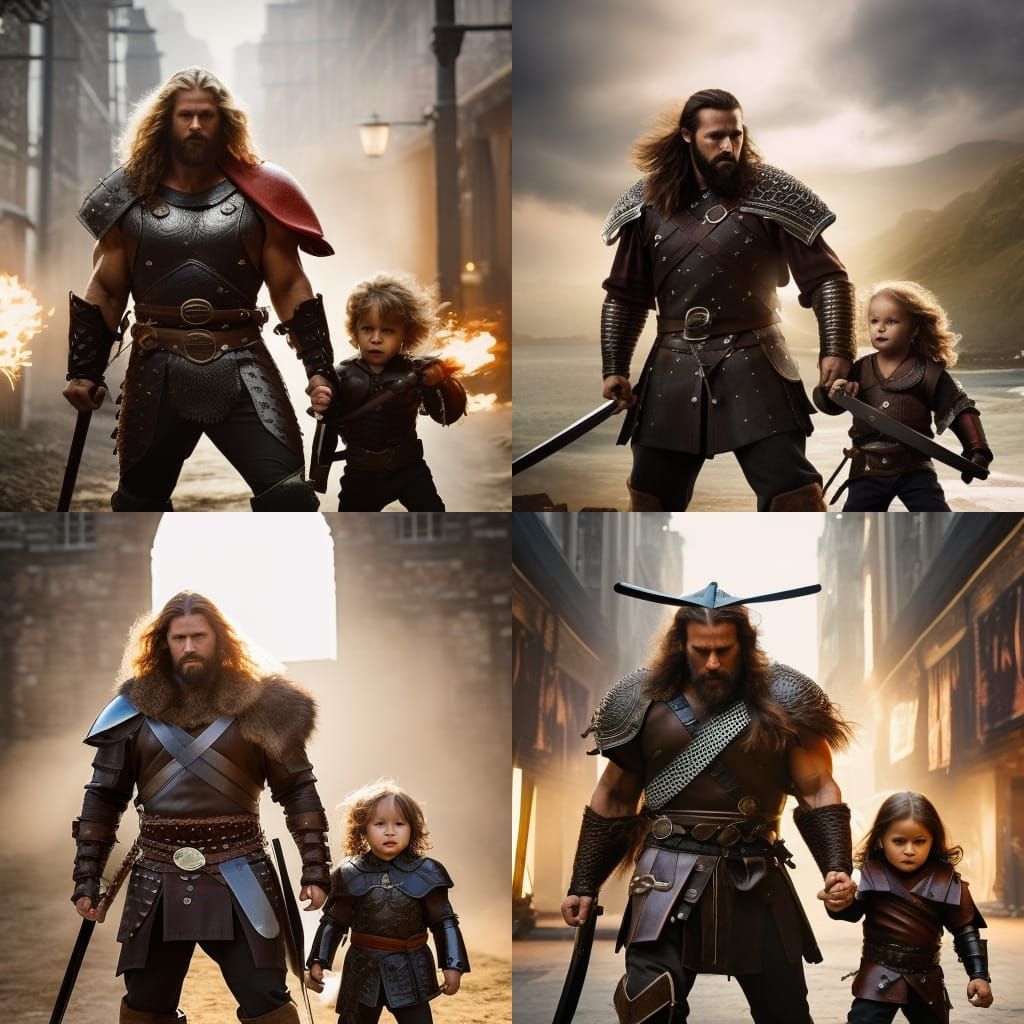 Viking Baby Battles Wolf in Norse Highlands