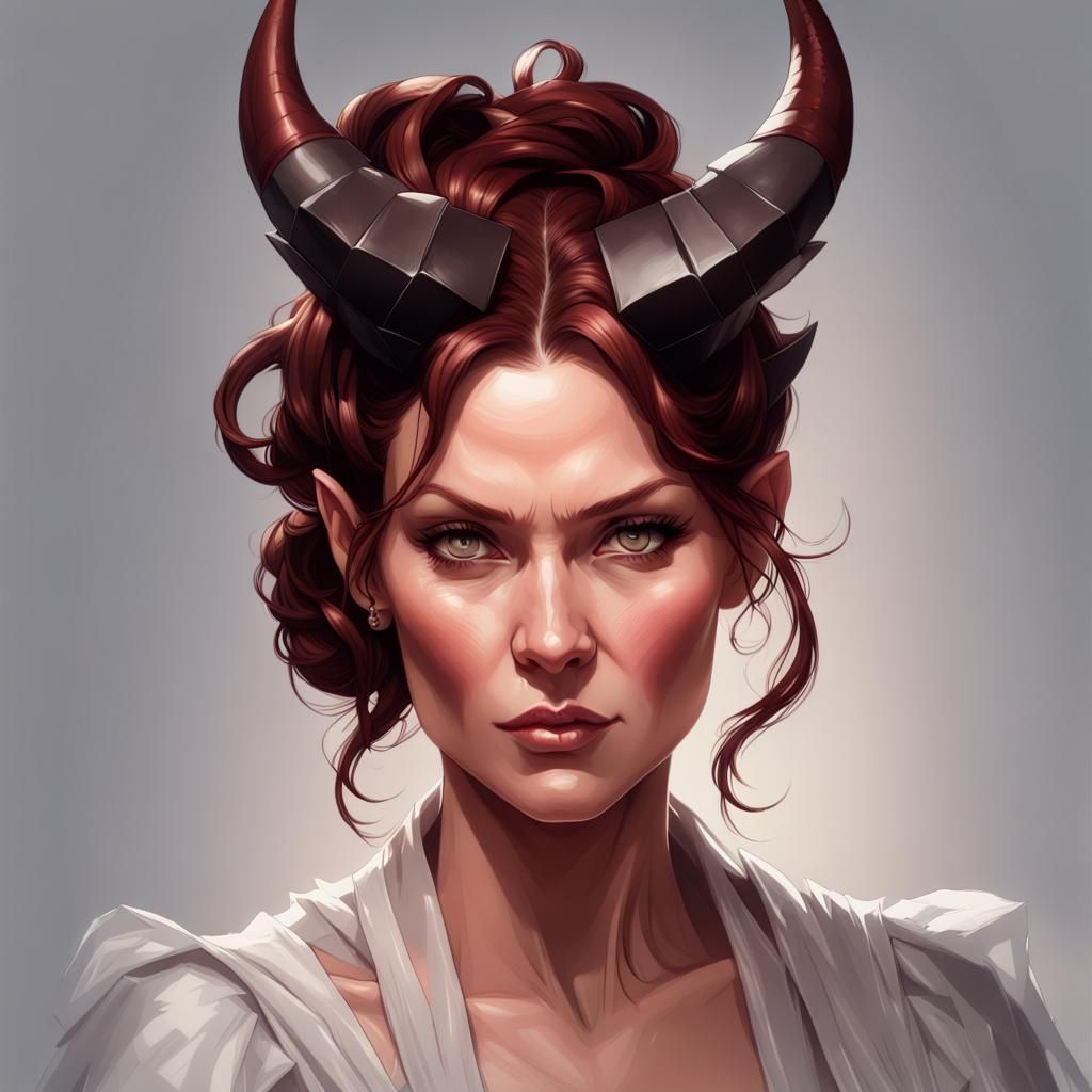 Regal Demon Woman Portrait in Hyperdetailed Digital Art