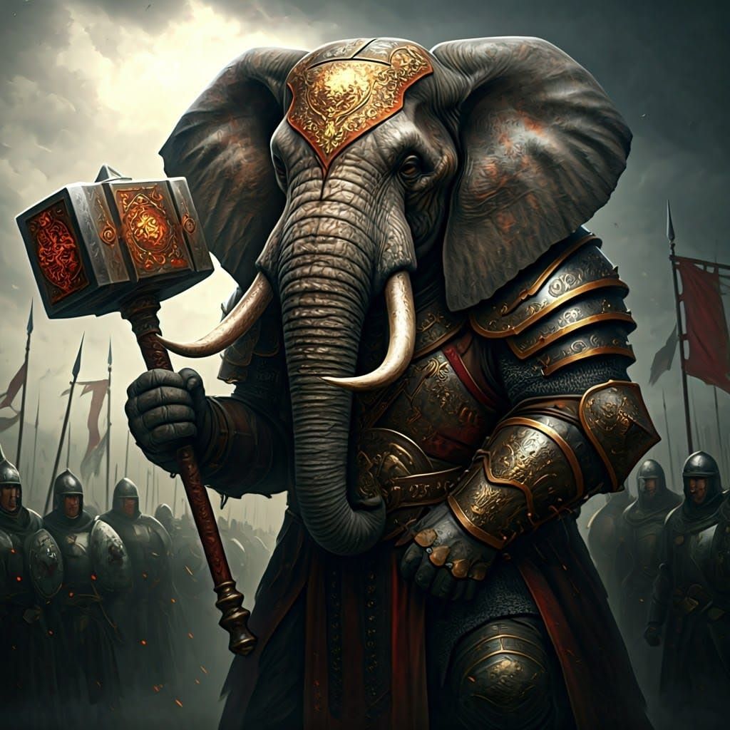 Majestic Elephant Warrior in Raw Fantasy Art