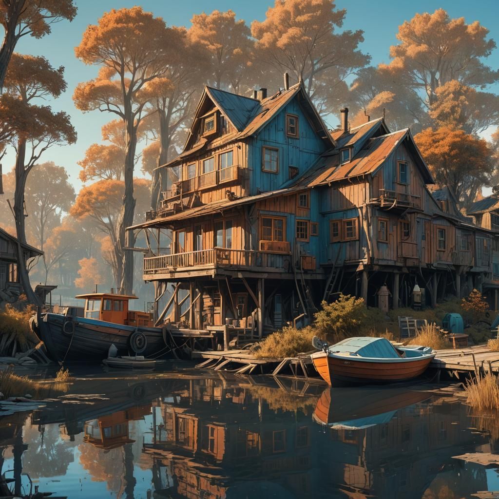 Weathered Floating House: Post-Apocalyptic Concept Art