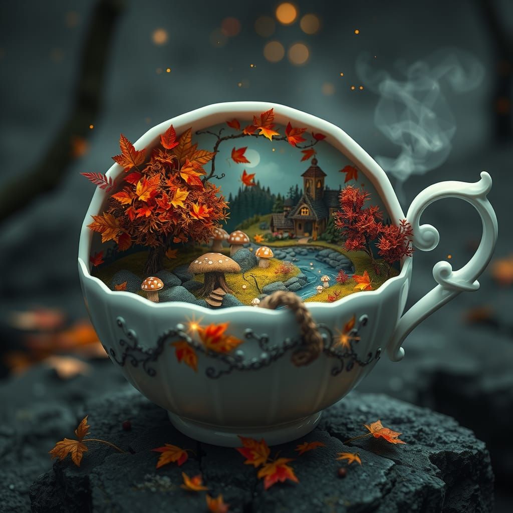 Autumn Fantasy World Inside a Teacup